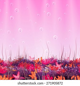 Vector seamless pattern with sea underwater cave.