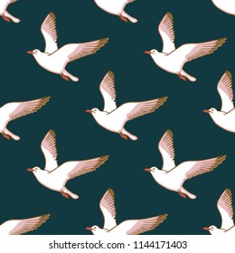 Vector seamless pattern with seagulls