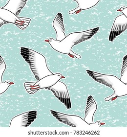 Vector seamless pattern with seagulls