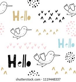 Vector seamless pattern with seagulls. Baby print. Scandinavian motives
