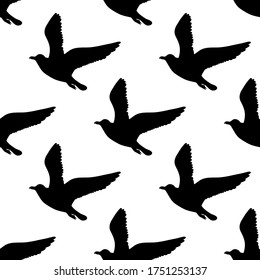 Vector seamless pattern with seagulls silhouettes. Black and white