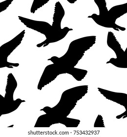 Vector seamless pattern with seagulls silhouettes