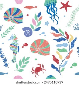 Vector Seamless Pattern with Seahorse.