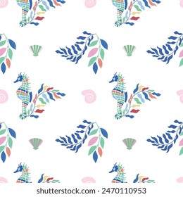 Vector Seamless Pattern with Seahorse.