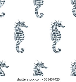 vector seamless pattern with seahorse. Retro illustration