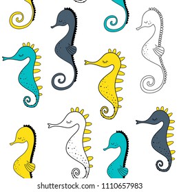 Vector seamless pattern with seahorses. Baby print. Scandinavian motives
