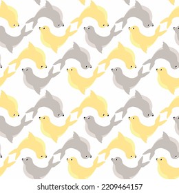 Vector seamless pattern with seal.Underwater cartoon creatures.Marine background.Cute ocean pattern for fabric, childrens clothing,textiles,wrapping paper