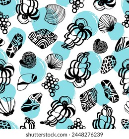 Vector seamless pattern with seashells.