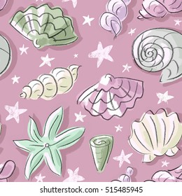 Vector seamless pattern with seashells