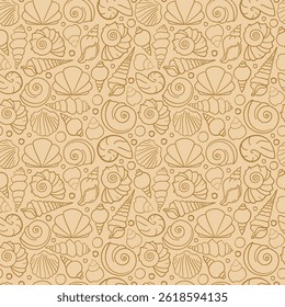 Vector seamless pattern with seashells. Perfect for textile, wedding, birthday, anniversary design, fabric, linen, wallpaper, dinner menu