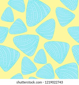 Vector seamless pattern with seashells and snail. Tropical background design. Doodle. Funny set