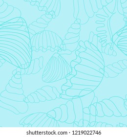 Vector seamless pattern with seashells and snail. Tropical background design. Doodle. Funny set