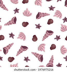 vector seamless pattern seashells and starfish monochrome isolated inhabitants of the seas and oceans underwater world
