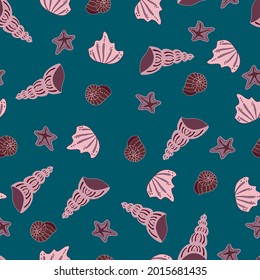 vector seamless pattern seashells and starfish monochrome isolated inhabitants of the seas and oceans underwater world