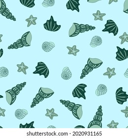 vector seamless pattern seashells and starfish monochrome isolated inhabitants of the seas and oceans underwater world