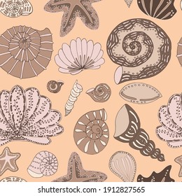 vector seamless pattern seashells and stars