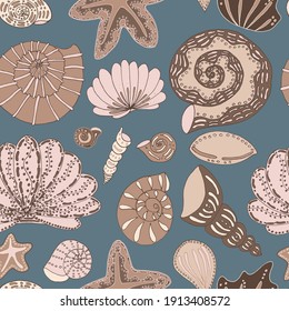 vector seamless pattern seashells and stars