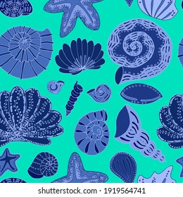 vector seamless pattern seashells and stars