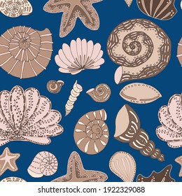vector seamless pattern seashells and stars