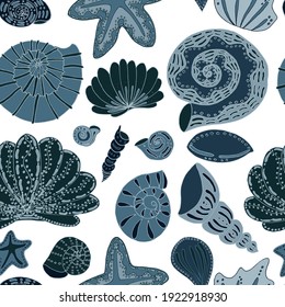 vector seamless pattern seashells and stars