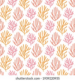 Vector seamless pattern with seaweed. Multicolored algae hand-drawn doodles.