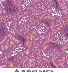 Vector seamless pattern with seaweed. Repeated texture with sea plants.