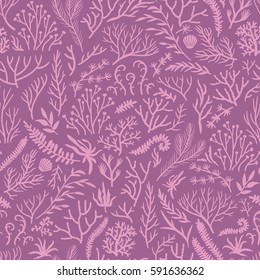 Vector seamless pattern with seaweed. Repeated texture with sea plants.