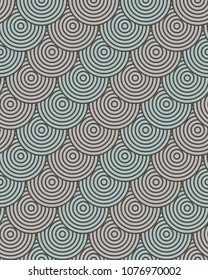 Vector seamless pattern of semi circles in squama style. Abstract geometric background in black and white colors.