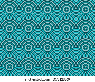 Vector seamless pattern semi circles with circles blue and green colors.
