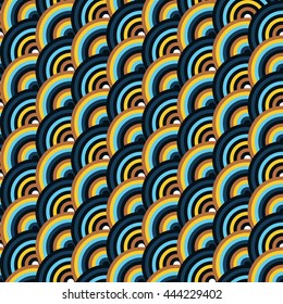 Vector seamless pattern of semi circles in squama style. Abstract geometric background in pastel colors.