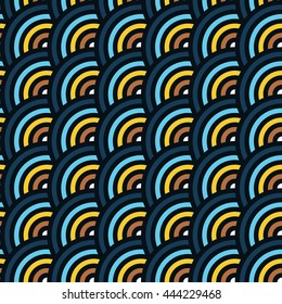 Vector seamless pattern of semi circles in squama style. Abstract geometric background in vivid colors.
