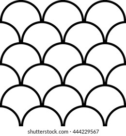 Vector seamless pattern of semi circles in squama style. Abstract geometric background in black and white colors.