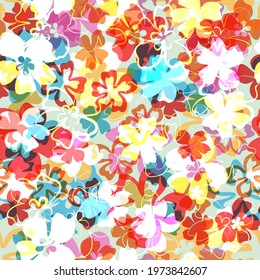 Vector seamless pattern from semiabstract blossom. Fashionable colours. Floral background for swimsuit, textile, wallpaper, print, gift wrap, scrapbooking, decoupage.