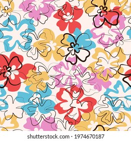 Vector seamless pattern from semiabstract blossom. Fashionable colours. Floral background for swimsuit, textile, wallpaper, print, gift wrap, scrapbooking, decoupage.