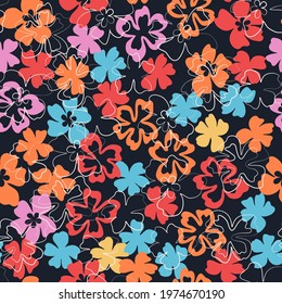 Vector seamless pattern from semiabstract blossom. Fashionable colours. Floral background for swimsuit, textile, wallpaper, print, gift wrap, scrapbooking, decoupage.