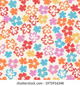 Vector seamless pattern from semiabstract blossom. Fashionable colours. Floral background for swimsuit, textile, wallpaper, print, gift wrap, scrapbooking, decoupage.