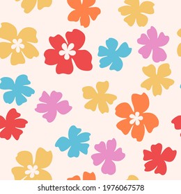 Vector seamless pattern from semiabstract blossom. Fashionable colours. Floral background for swimsuit, textile, wallpaper, print, gift wrap, scrapbooking, decoupage.