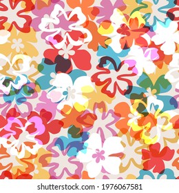 Vector seamless pattern from semiabstract blossom. Fashionable colours. Floral background for swimsuit, textile, wallpaper, print, gift wrap, scrapbooking, decoupage.