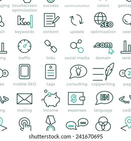 Vector seamless pattern with SEO icons. Background for websites and mobile applications. Search engine optimization 