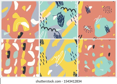 Vector seamless pattern set . Abstract backgrounds with brush strokes.