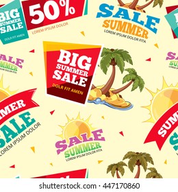 vector seamless pattern set for advertizing. Emblems for big summer sales. Pictures isolate on light background