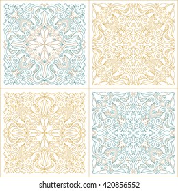 Vector seamless pattern set with art ornament. Vintage elements for design in Victorian style. Ornamental lace tracery background. Ornate floral decor for wallpaper. Endless texture