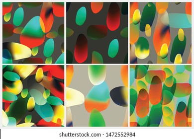 Vector seamless pattern set. Backgrounds with abstract stones. Colorful geometric shapes.