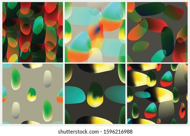Vector seamless pattern set. Backgrounds with abstract stones. Colorful geometric shapes.