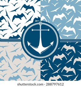 Vector seamless pattern set - birds and anchor