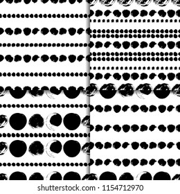Vector seamless pattern set with circles brush strokes. Black and white doodle. Four Grungy backgrounds. Abstract hand drawn illustrations.