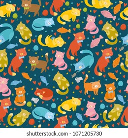 vector seamless pattern set colored cats, cute characters. use for textiles, backgrounds, wallpaper