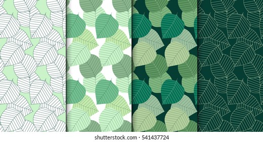 Vector seamless pattern set. Colorful graphic design. Decorative geometric leaves. Floral background with elegant botanical motif. Modern stylish ornament.