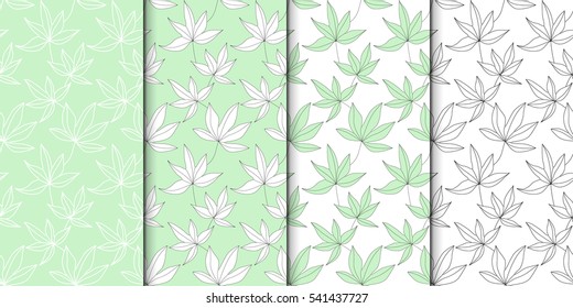 Vector seamless pattern set. Colorful graphic design. Decorative geometric leaves. Floral background with elegant botanical motif. Modern stylish ornament.