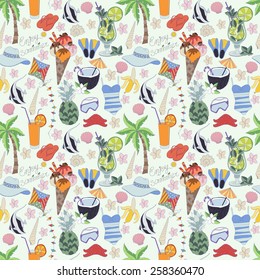 Vector seamless pattern. Pattern ,set of different summer things. Enjoy life concept. Enjoy summer time.